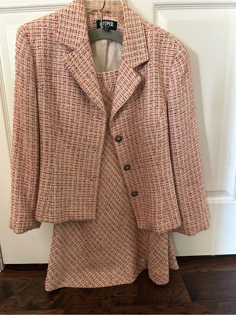 Kasper Pink and Cream Tweed Blazer with Matching Skirt
